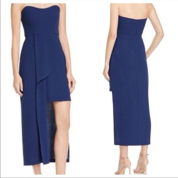 NWT Elliatt Navy Blue Midi Asymmetrical Hem Dress Medium - Picture 1 of 11